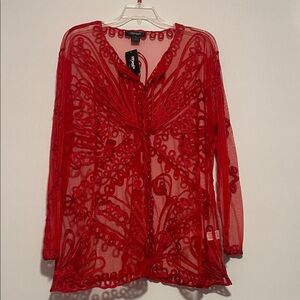 NWT Sheer Red Lace Blouse